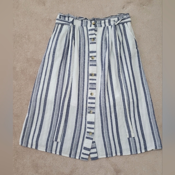 Chances R Skirt Women Size M Cotton Blend Button Front With Pockets Blue Stripes - Picture 5 of 9